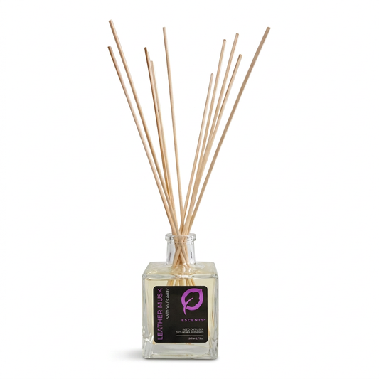 Reed Diffuser Leather Musk 200 ml — Saffron & Cedar | Escents Aromatherapy