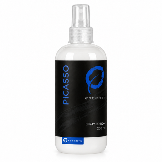 Picasso spray lotion bottle concept with blue logo